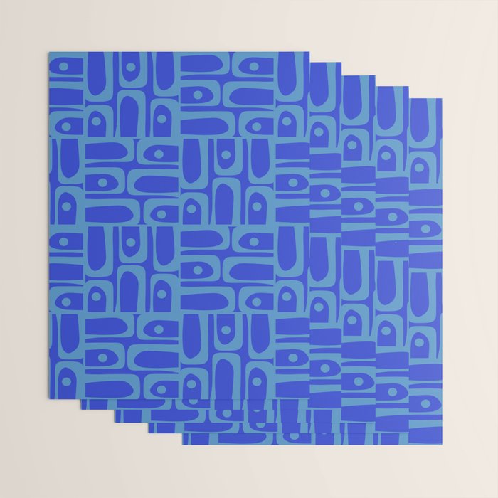 Mid Century Modern Piquet Abstract Multi Pattern in Cobalt and Sea Blue Wrapping Paper Gallery Image 3