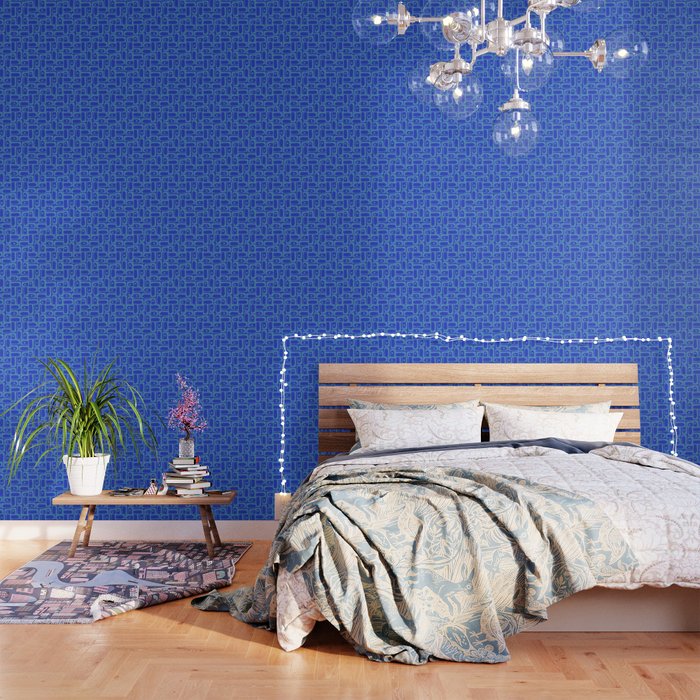 Mid Century Modern Piquet Abstract Multi Pattern in Cobalt and Sea Blue Wallpaper Gallery Image 3