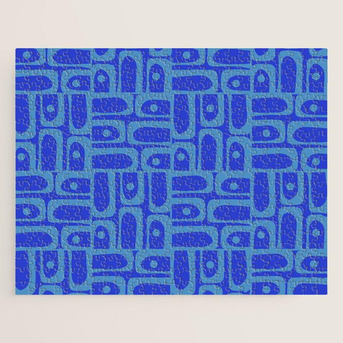Mid Century Modern Piquet Abstract Multi Pattern in Cobalt and Sea Blue Jigsaw Puzzle Gallery Image 1