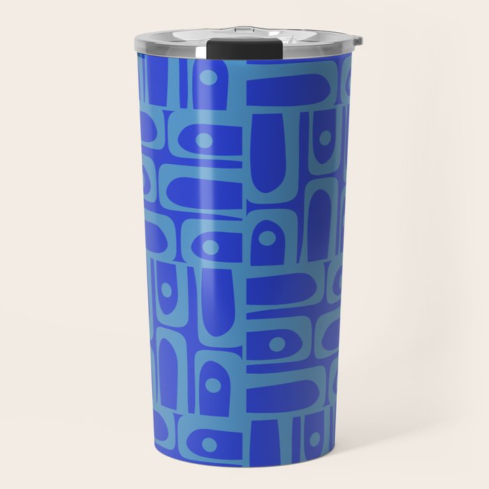 Mid Century Modern Piquet Abstract Multi Pattern in Cobalt and Sea Blue Travel Mug Gallery Image 1