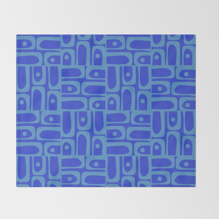 Mid Century Modern Piquet Abstract Multi Pattern in Cobalt and Sea Blue Throw Blanket Gallery Image 2