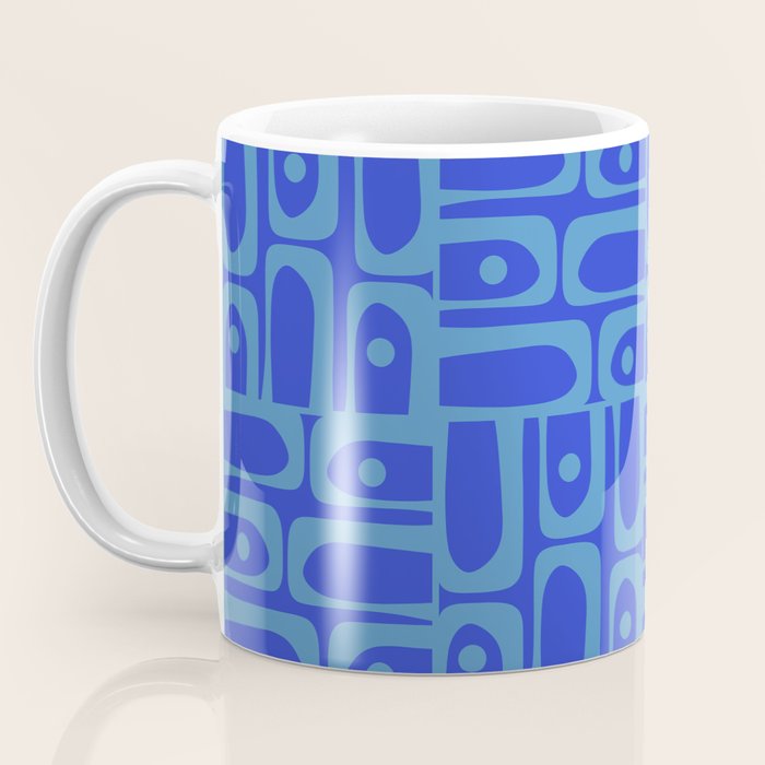 Mid Century Modern Piquet Abstract Multi Pattern in Cobalt and Sea Blue Coffee Mug Gallery Image 3