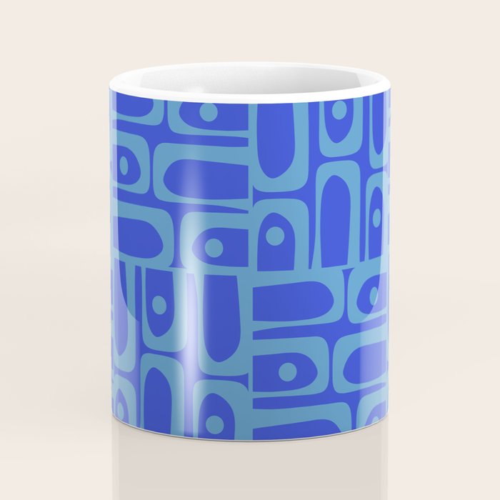 Mid Century Modern Piquet Abstract Multi Pattern in Cobalt and Sea Blue Coffee Mug Gallery Image 4
