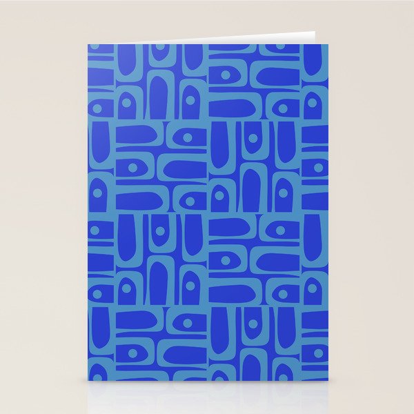 Mid Century Modern Piquet Abstract Multi Pattern in Cobalt and Sea Blue Stationery Card Gallery Image 2
