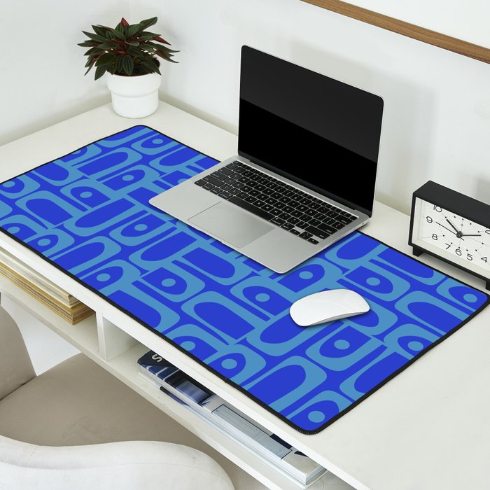 Mid Century Modern Piquet Abstract Multi Pattern in Cobalt and Sea Blue Desk Mat Gallery Image 2