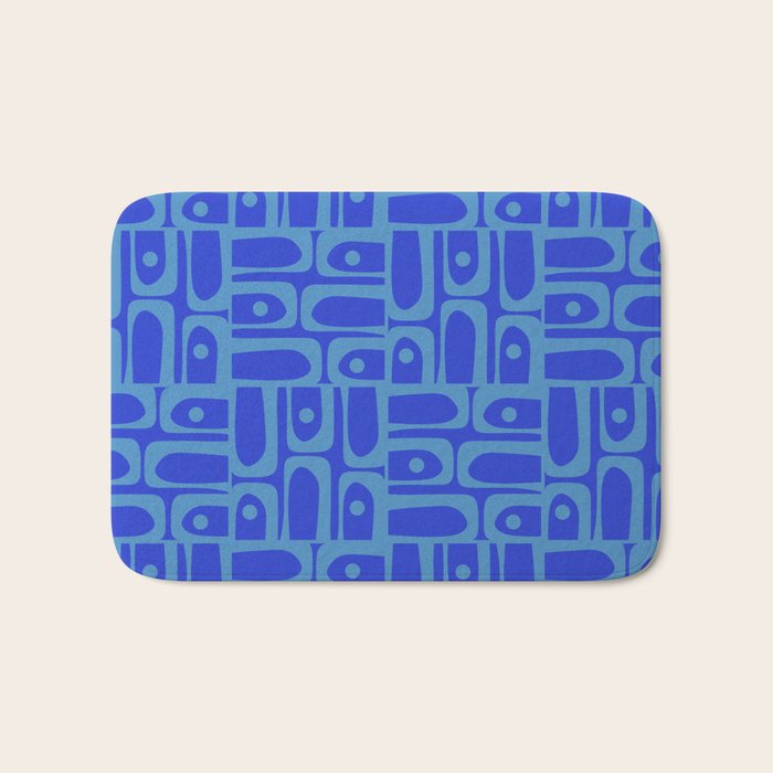 Mid Century Modern Piquet Abstract Multi Pattern in Cobalt and Sea Blue Bath Mat Gallery Image 1