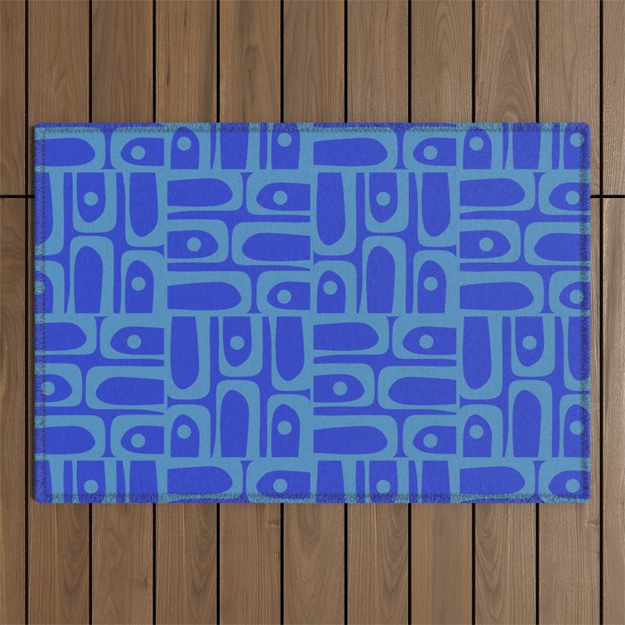 Mid Century Modern Piquet Abstract Multi Pattern in Cobalt and Sea Blue Outdoor Rug Gallery Image 1