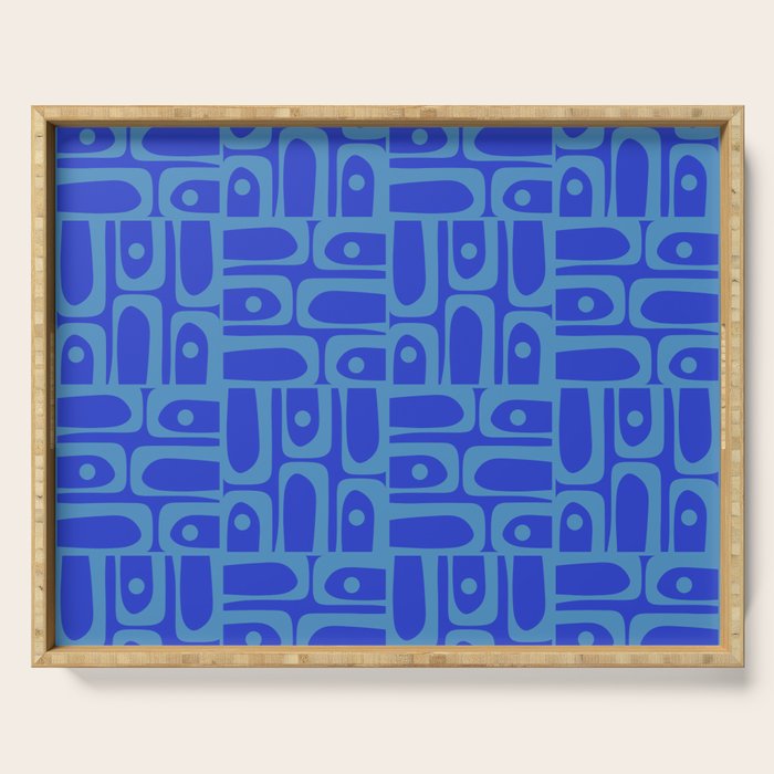 Mid Century Modern Piquet Abstract Multi Pattern in Cobalt and Sea Blue Serving Tray Gallery Image 1