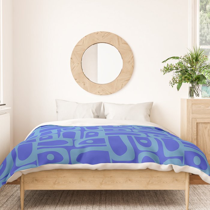 Mid Century Modern Piquet Abstract Multi Pattern in Cobalt and Sea Blue Duvet Cover Gallery Image 3
