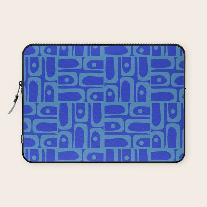 Mid Century Modern Piquet Abstract Multi Pattern in Cobalt and Sea Blue Laptop Sleeve Gallery Image 1