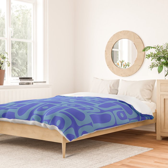 Mid Century Modern Piquet Abstract Multi Pattern in Cobalt and Sea Blue Duvet Cover Gallery Image 2