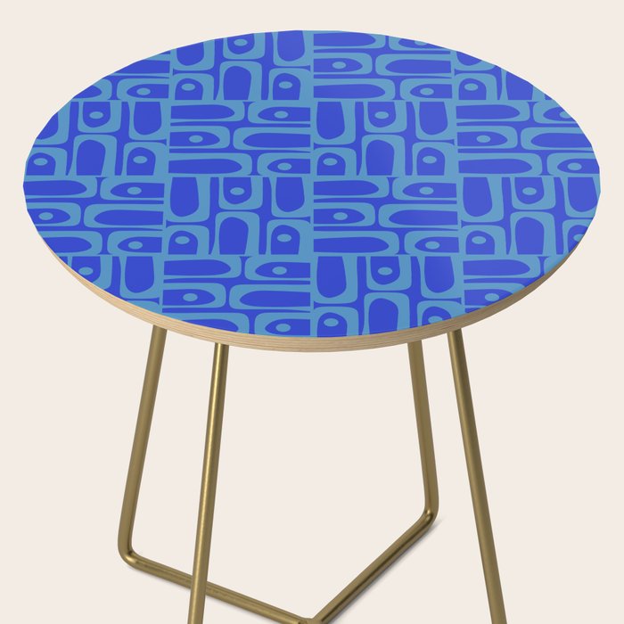 Mid Century Modern Piquet Abstract Multi Pattern in Cobalt and Sea Blue Side Table Gallery Image 2