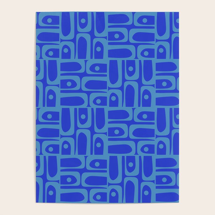 Mid Century Modern Piquet Abstract Multi Pattern in Cobalt and Sea Blue Poster Gallery Image 1