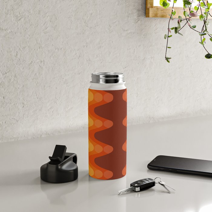 Retro 70s Style Geometric Sonic Wave Pattern 222 Orange Brown and Yellow Water Bottle Gallery Image 4