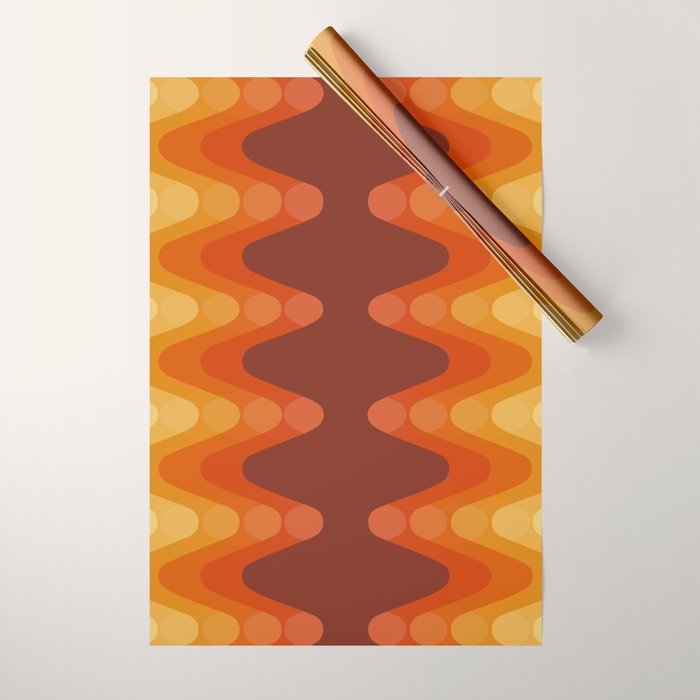 Retro 70s Style Geometric Sonic Wave Pattern 222 Orange Brown and Yellow Wrapping Paper Gallery Image 1