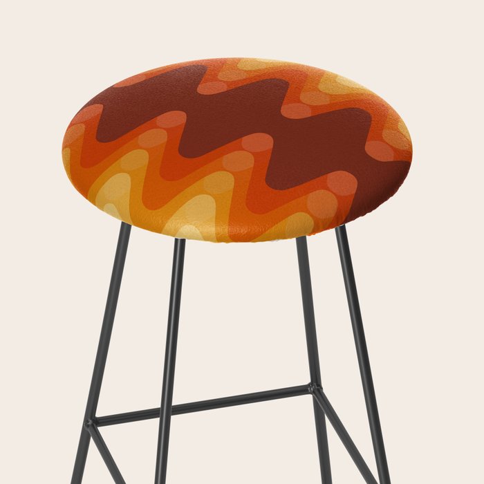 Retro 70s Style Geometric Sonic Wave Pattern 222 Orange Brown and Yellow Stool Gallery Image 2
