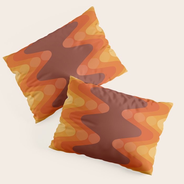 Retro 70s Style Geometric Sonic Wave Pattern 222 Orange Brown and Yellow Pillow Sham Gallery Image 3