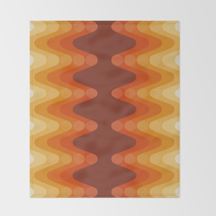 Retro 70s Style Geometric Sonic Wave Pattern 222 Orange Brown and Yellow Throw Blanket Gallery Image 2