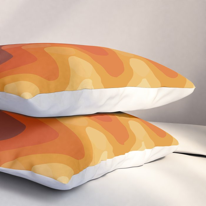 Retro 70s Style Geometric Sonic Wave Pattern 222 Orange Brown and Yellow Pillow Sham Gallery Image 3