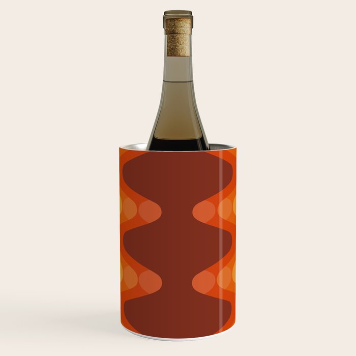 Retro 70s Style Geometric Sonic Wave Pattern 222 Orange Brown and Yellow Wine Chiller Gallery Image 1