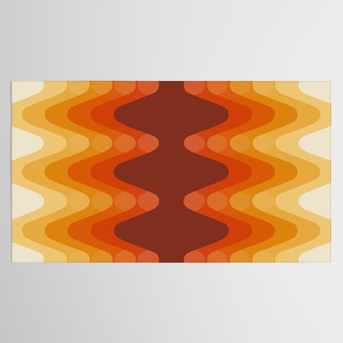 Retro 70s Style Geometric Sonic Wave Pattern 222 Orange Brown and Yellow Tablecloth Gallery Image 2
