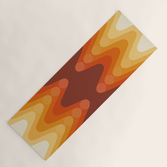 Retro 70s Style Geometric Sonic Wave Pattern 222 Orange Brown and Yellow Yoga Mat Gallery Image 1