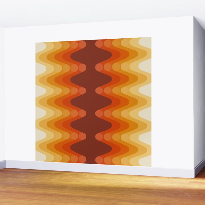 Retro 70s Style Geometric Sonic Wave Pattern 222 Orange Brown and Yellow Wall Mural Gallery Image 2