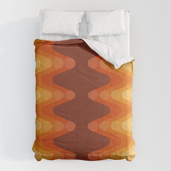 Retro 70s Style Geometric Sonic Wave Pattern 222 Orange Brown and Yellow Comforter Gallery Image 6