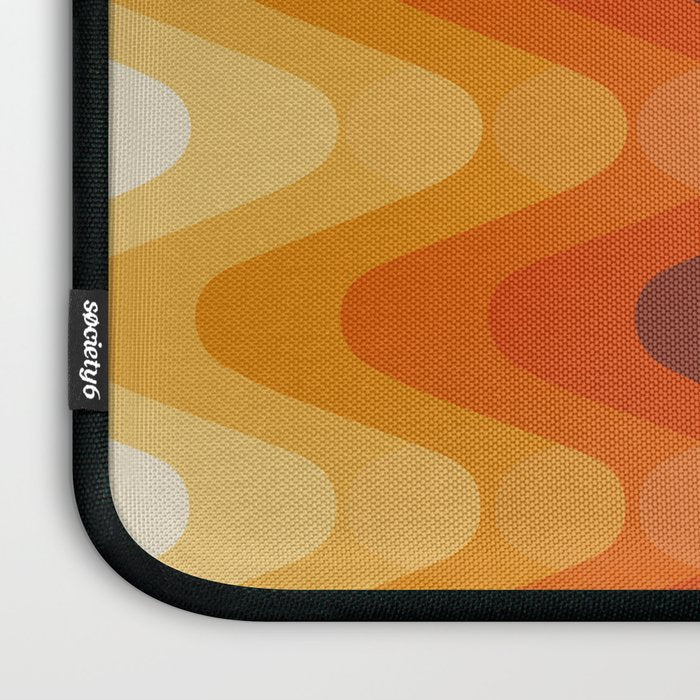 Retro 70s Style Geometric Sonic Wave Pattern 222 Orange Brown and Yellow Laptop Sleeve Gallery Image 3
