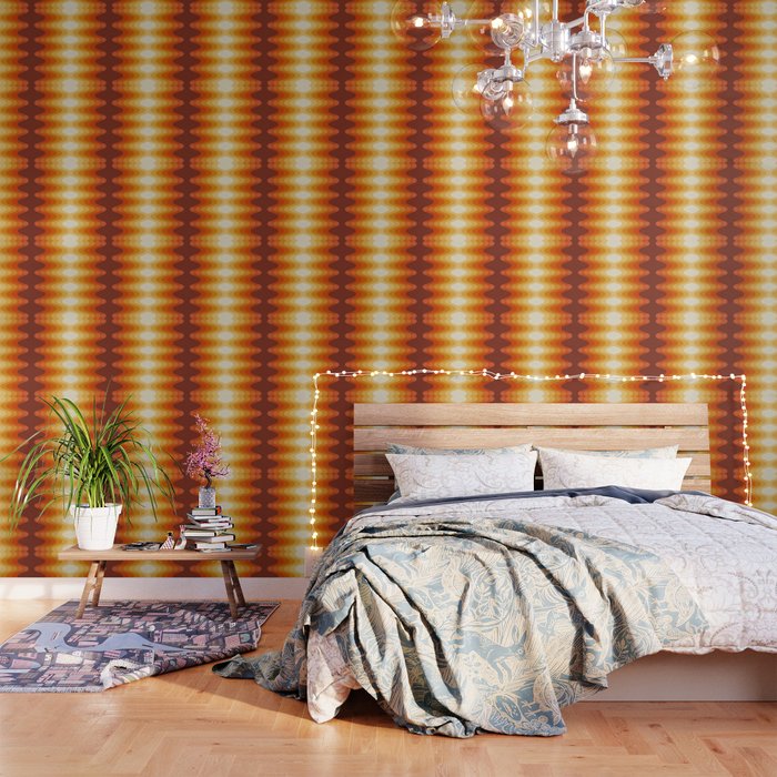 Retro 70s Style Geometric Sonic Wave Pattern 222 Orange Brown and Yellow Wallpaper Gallery Image 3