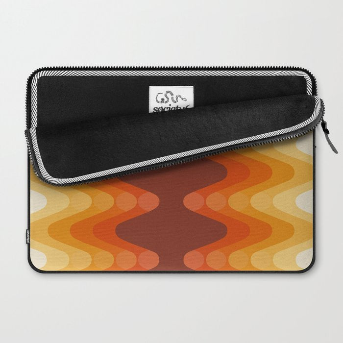 Retro 70s Style Geometric Sonic Wave Pattern 222 Orange Brown and Yellow Laptop Sleeve Gallery Image 2