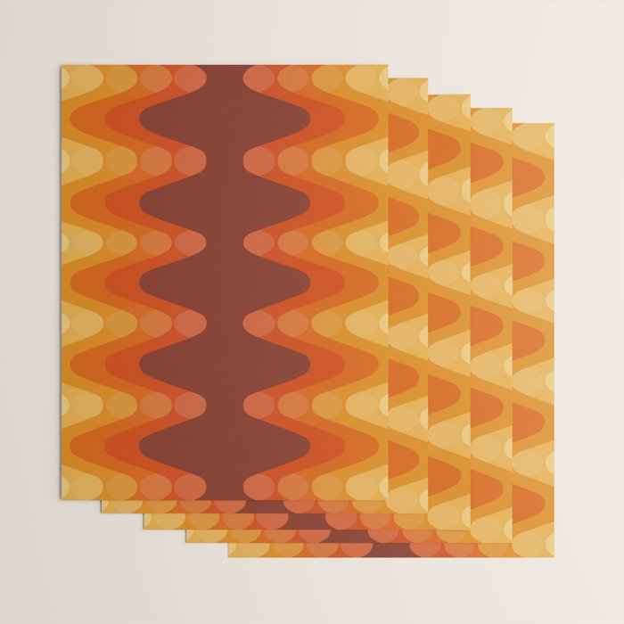 Retro 70s Style Geometric Sonic Wave Pattern 222 Orange Brown and Yellow Wrapping Paper Gallery Image 3