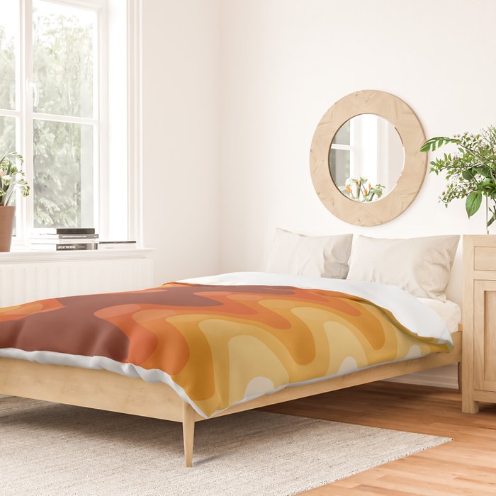 Retro 70s Style Geometric Sonic Wave Pattern 222 Orange Brown and Yellow Duvet Cover Gallery Image 2