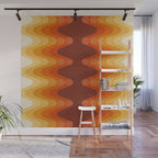 Retro 70s Style Geometric Sonic Wave Pattern 222 Orange Brown and Yellow Wall Mural Gallery Image 1