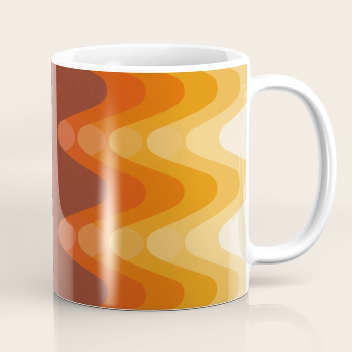 Retro 70s Style Geometric Sonic Wave Pattern 222 Orange Brown and Yellow Coffee Mug Gallery Image 1