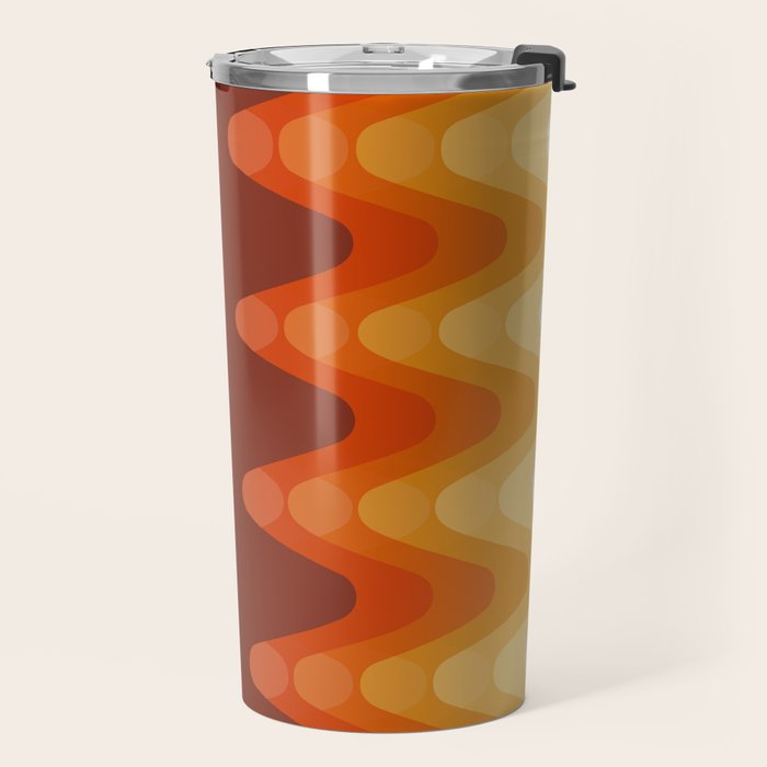 Retro 70s Style Geometric Sonic Wave Pattern 222 Orange Brown and Yellow Travel Mug Gallery Image 2