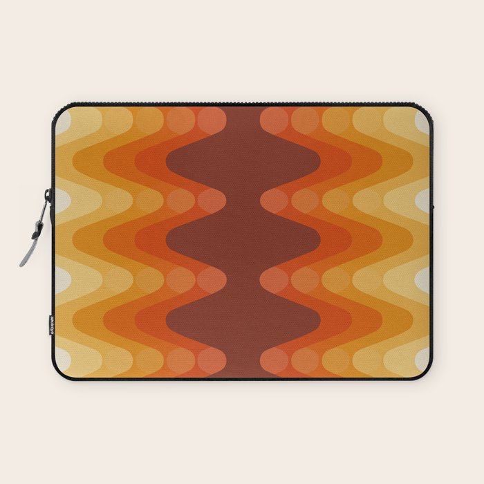 Retro 70s Style Geometric Sonic Wave Pattern 222 Orange Brown and Yellow Laptop Sleeve Gallery Image 1