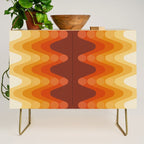 Retro 70s Style Geometric Sonic Wave Pattern 222 Orange Brown and Yellow Credenza Gallery Image 1