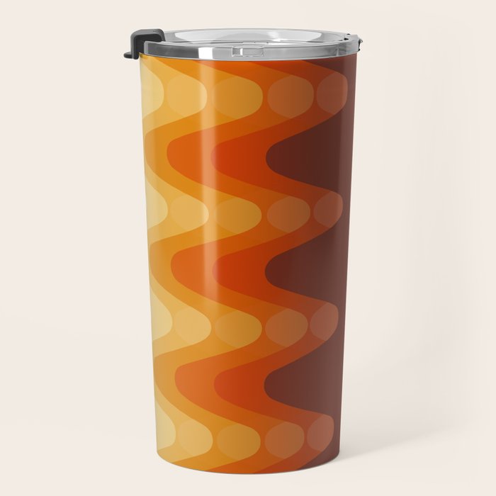 Retro 70s Style Geometric Sonic Wave Pattern 222 Orange Brown and Yellow Travel Mug Gallery Image 3
