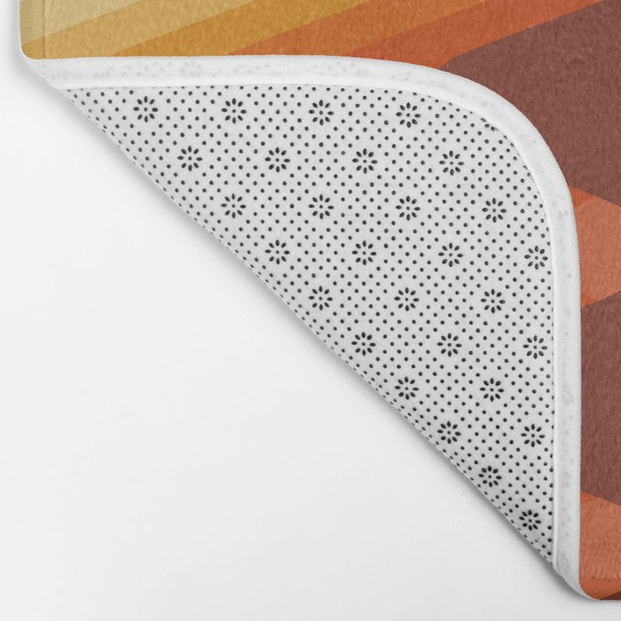 Retro 70s Style Geometric Sonic Wave Pattern 222 Orange Brown and Yellow Bath Mat Gallery Image 2