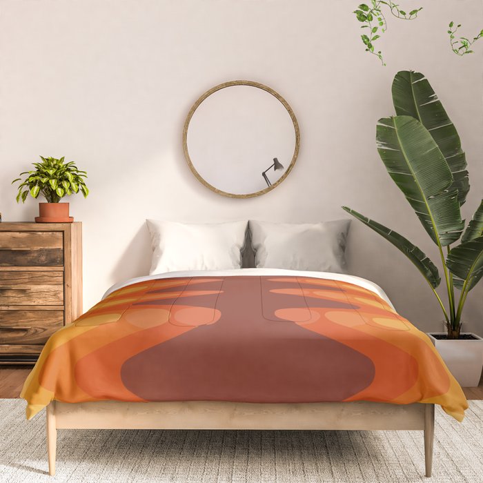 Retro 70s Style Geometric Sonic Wave Pattern 222 Orange Brown and Yellow Comforter Gallery Image 3