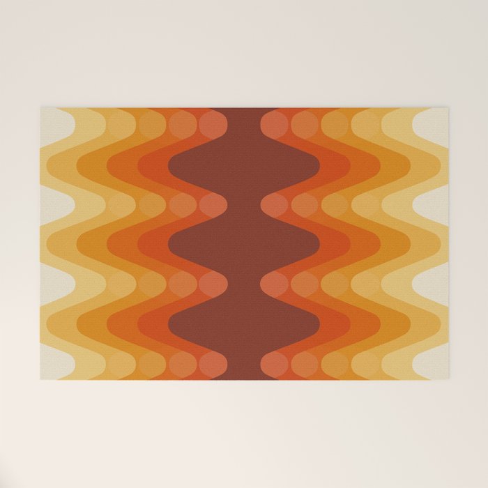 Retro 70s Style Geometric Sonic Wave Pattern 222 Orange Brown and Yellow Welcome Mat Gallery Image 1