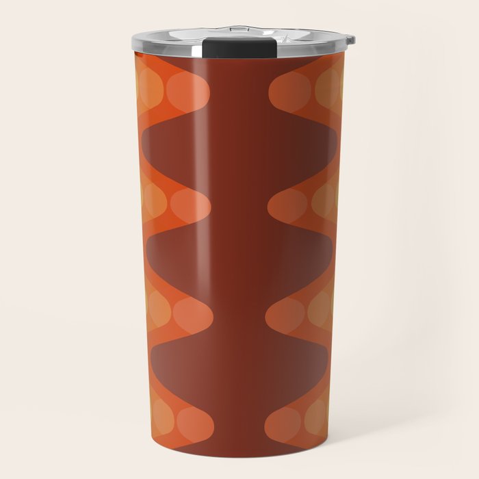 Retro 70s Style Geometric Sonic Wave Pattern 222 Orange Brown and Yellow Travel Mug Gallery Image 1