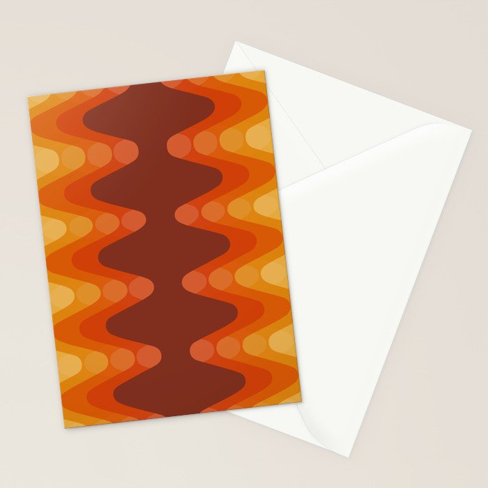 Retro 70s Style Geometric Sonic Wave Pattern 222 Orange Brown and Yellow Stationery Card Gallery Image 2