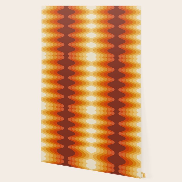 Retro 70s Style Geometric Sonic Wave Pattern 222 Orange Brown and Yellow Wallpaper Gallery Image 2