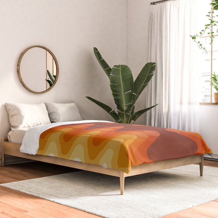 Retro 70s Style Geometric Sonic Wave Pattern 222 Orange Brown and Yellow Comforter Gallery Image 2