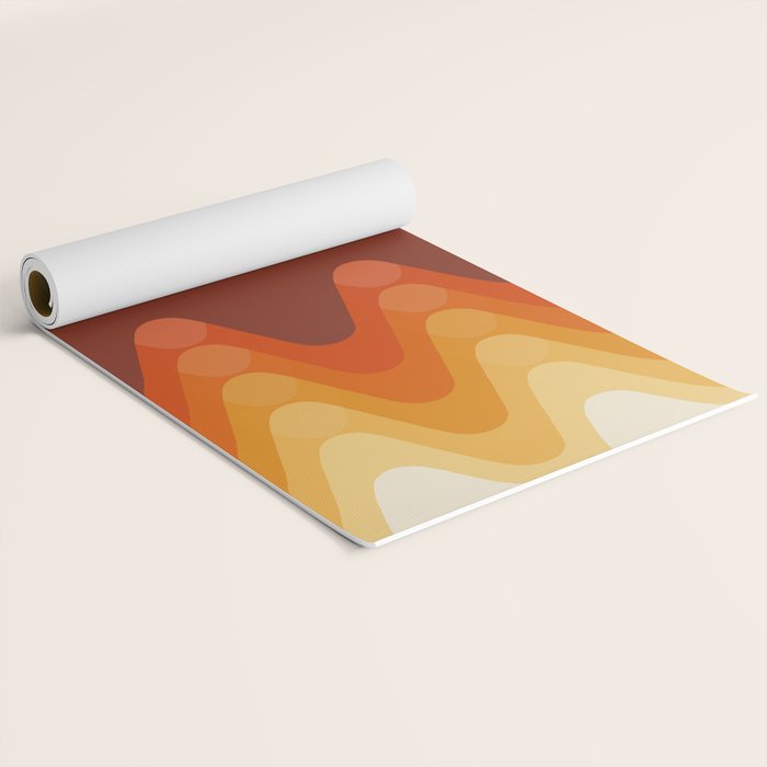 Retro 70s Style Geometric Sonic Wave Pattern 222 Orange Brown and Yellow Yoga Mat Gallery Image 2