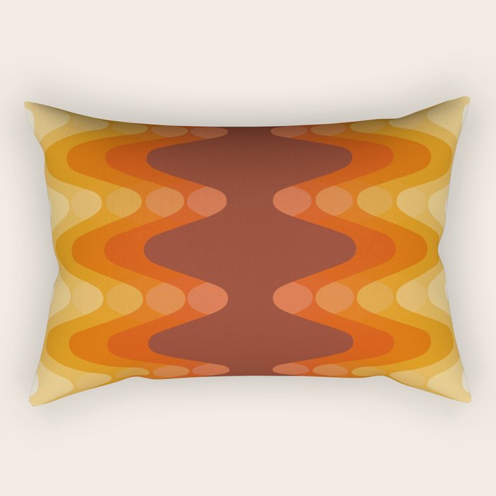 Retro 70s Style Geometric Sonic Wave Pattern 222 Orange Brown and Yellow Rectangular Pillow Gallery Image 2