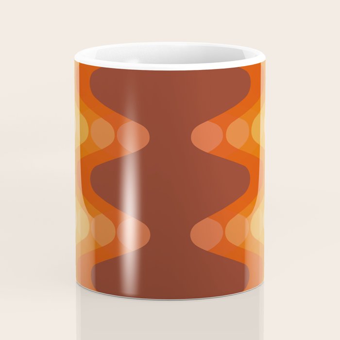 Retro 70s Style Geometric Sonic Wave Pattern 222 Orange Brown and Yellow Coffee Mug Gallery Image 4