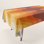 Retro 70s Style Geometric Sonic Wave Pattern 222 Orange Brown and Yellow Tablecloth Gallery Image 1